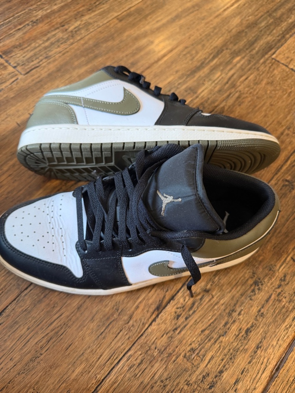 Air Jordan 1 Low Sneakers in Black, White & Olive